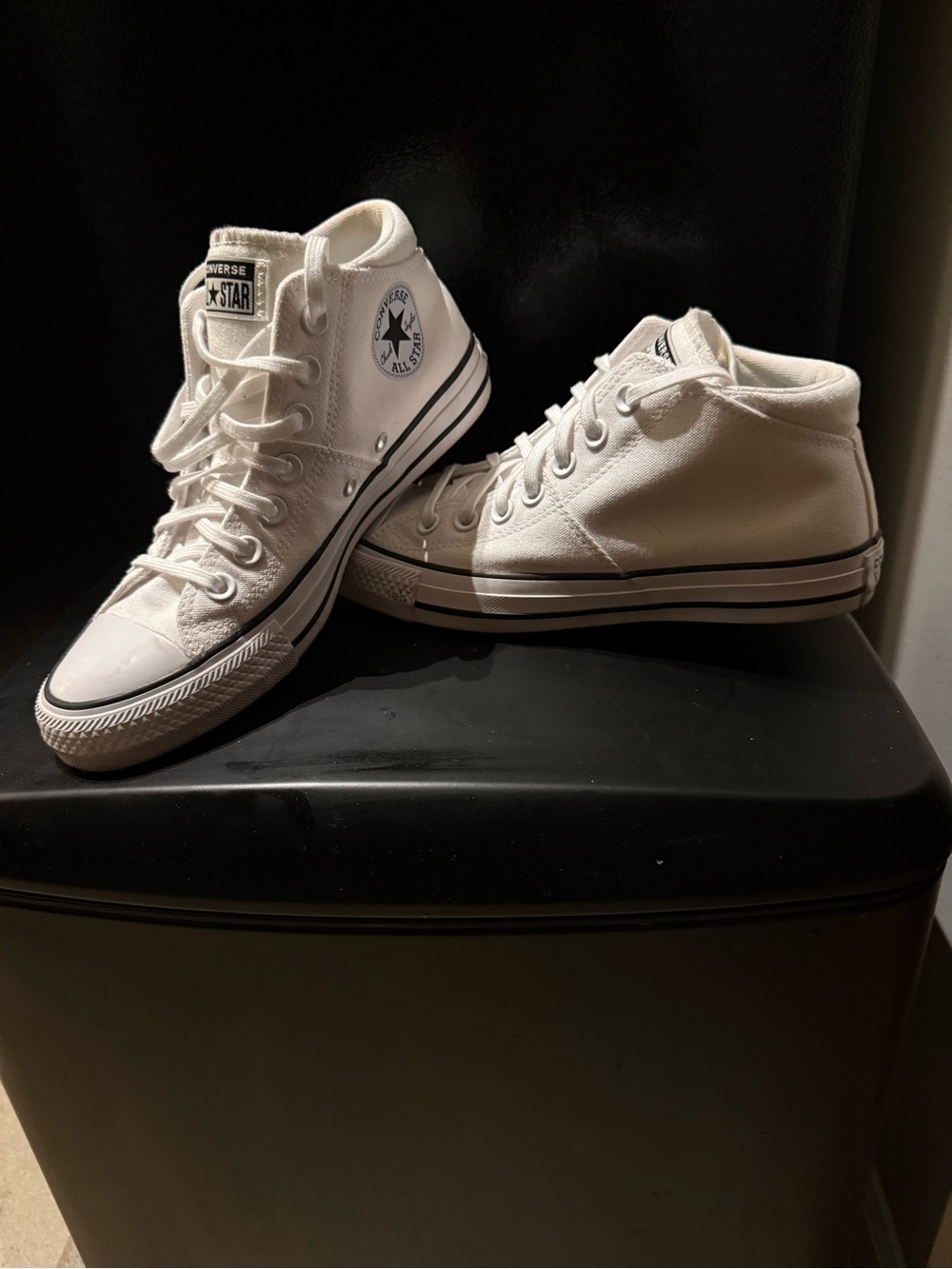 White Mid-Top Canvas Sneakers with Star Patch - Converse